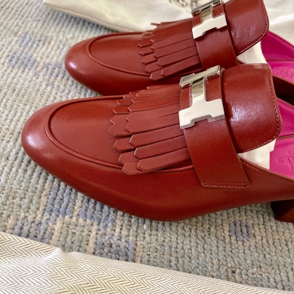 ❤️ HERMES TUILERIES MULE SLIP ON FRINGE LOAFER HEELS 37 DESIGNER MULES ITALY - Picture 3 of 15